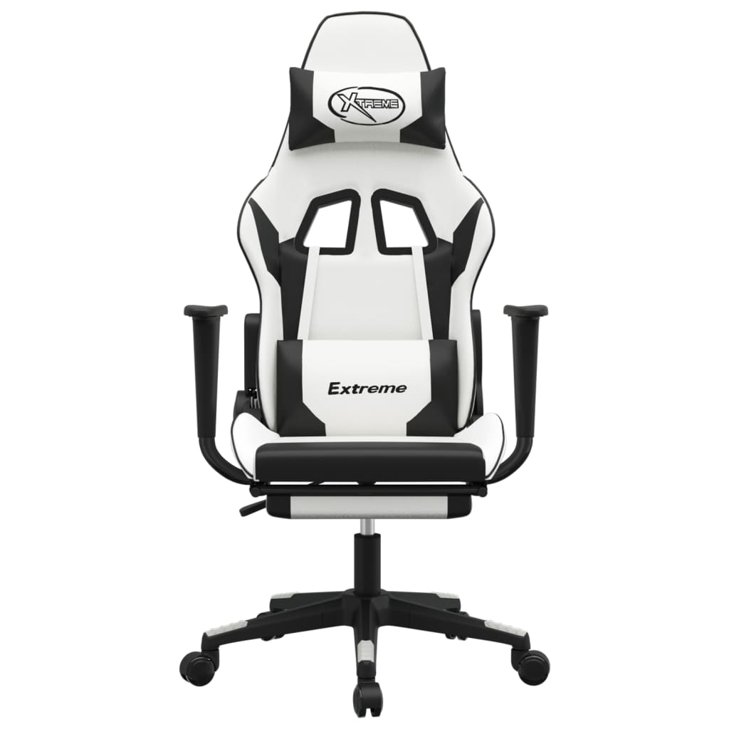 Gamestoel met voetensteun kunstleer wit en zwart is nu te koop bij PeponiXL, paradijselijk wonen!
