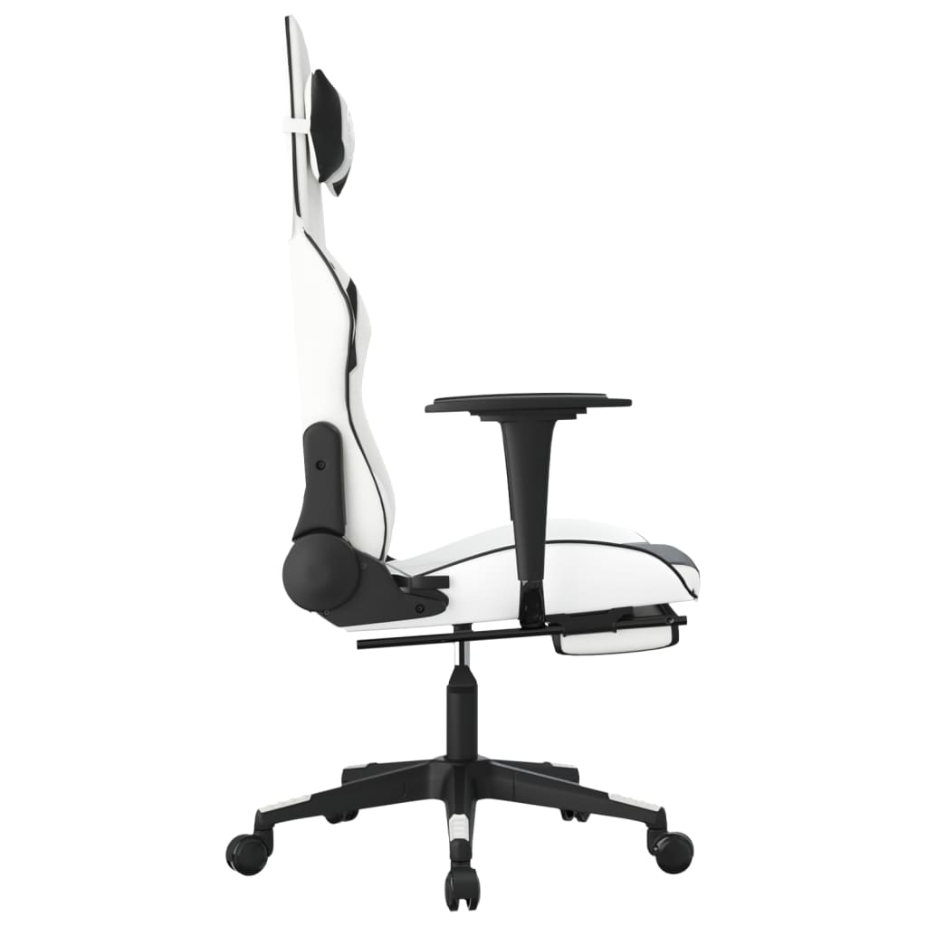 Gamestoel met voetensteun kunstleer wit en zwart is nu te koop bij PeponiXL, paradijselijk wonen!