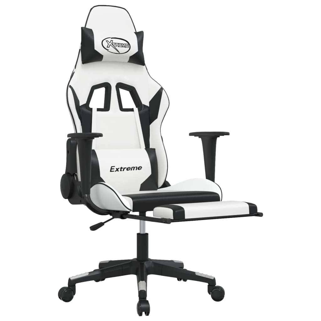 Gamestoel met voetensteun kunstleer wit en zwart is nu te koop bij PeponiXL, paradijselijk wonen!
