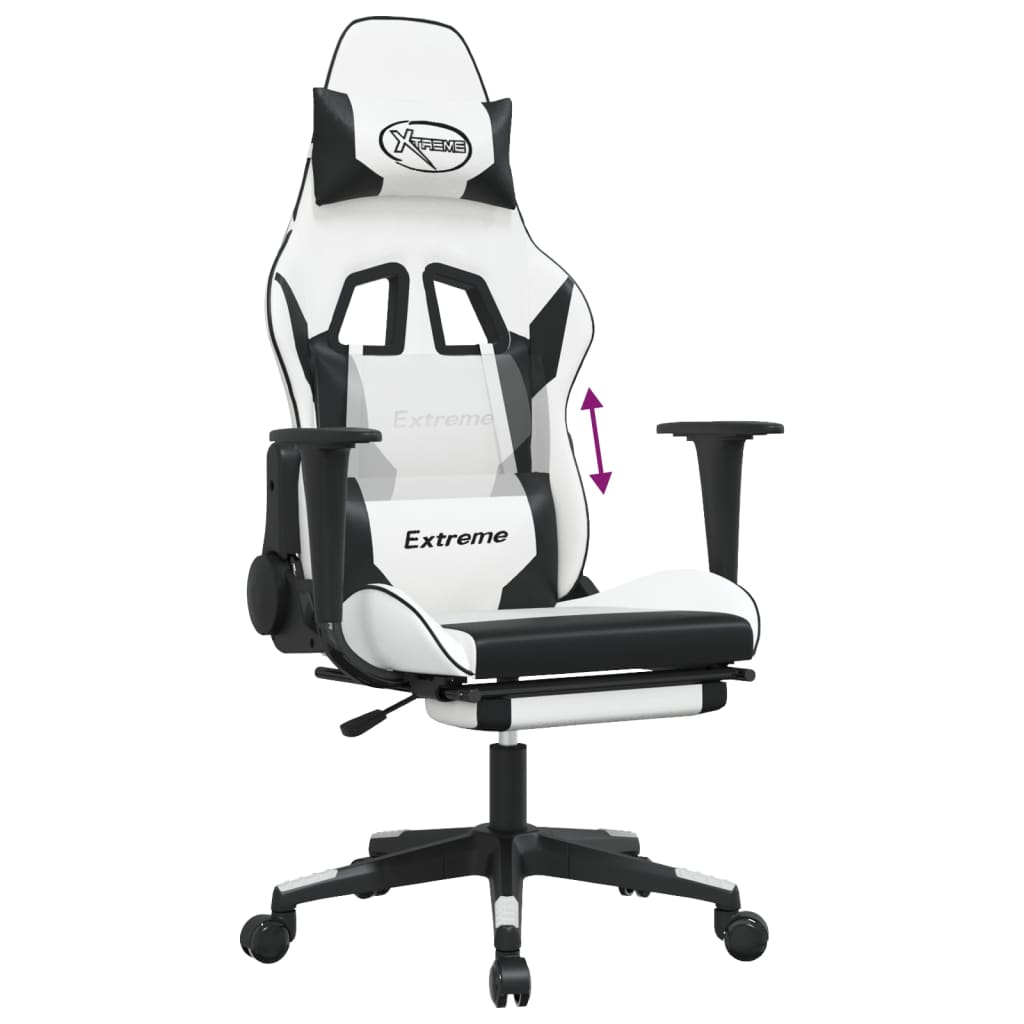 Gamestoel met voetensteun kunstleer wit en zwart is nu te koop bij PeponiXL, paradijselijk wonen!