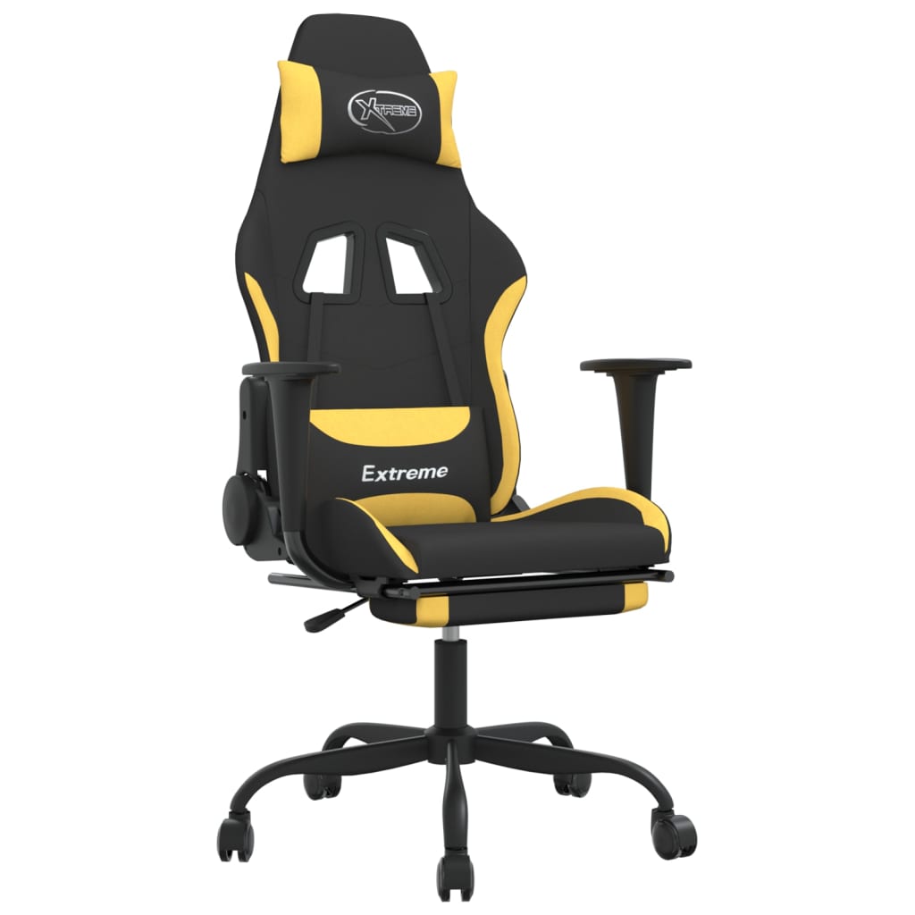 Gamestoel met voetensteun stof zwart en geel is nu te koop bij PeponiXL, paradijselijk wonen!