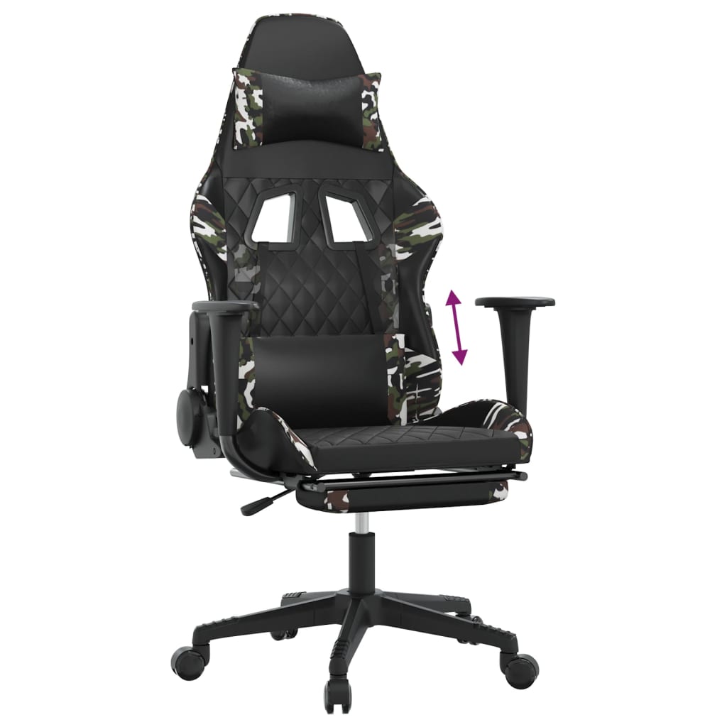 Gamestoel met voetensteun kunstleer zwart en camouflage is nu te koop bij PeponiXL, paradijselijk wonen!