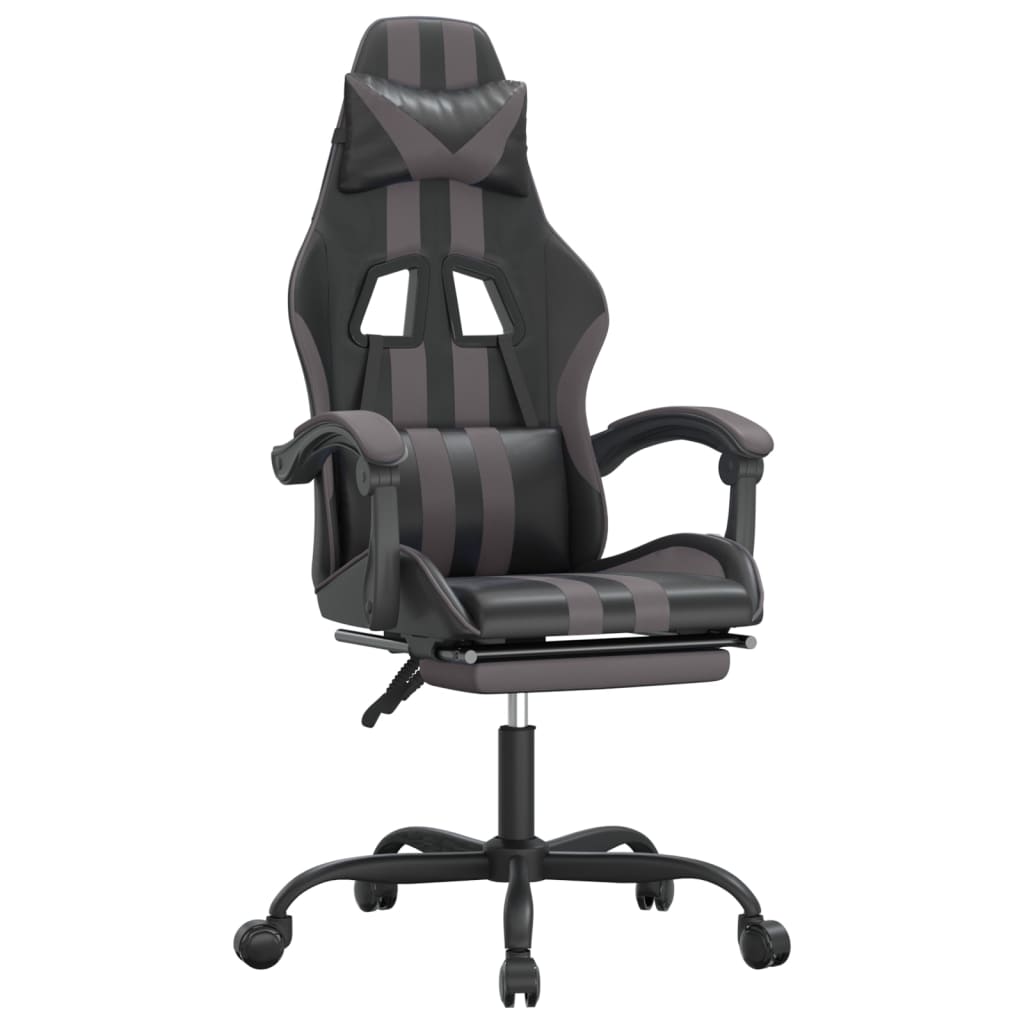 Gamestoel met voetensteun kunstleer zwart en grijs is nu te koop bij PeponiXL, paradijselijk wonen!