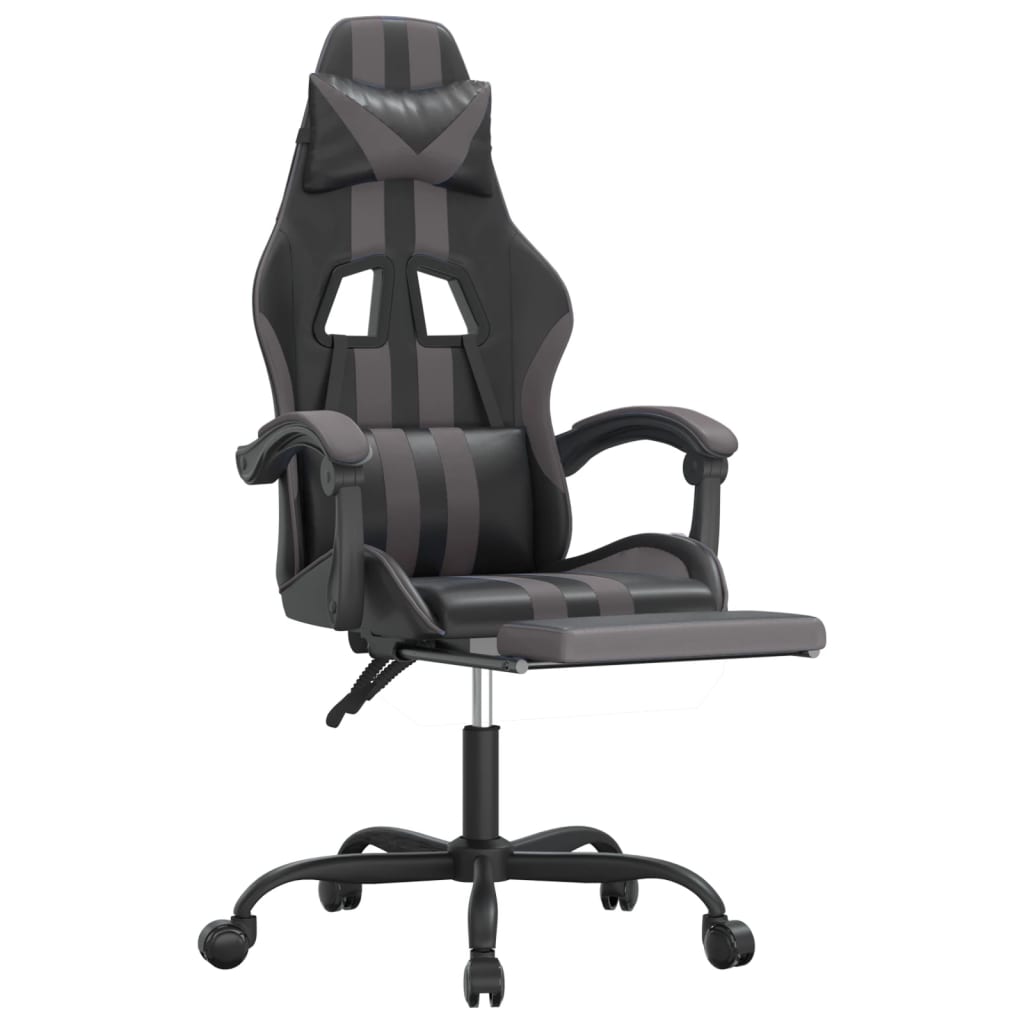 Gamestoel met voetensteun kunstleer zwart en grijs is nu te koop bij PeponiXL, paradijselijk wonen!