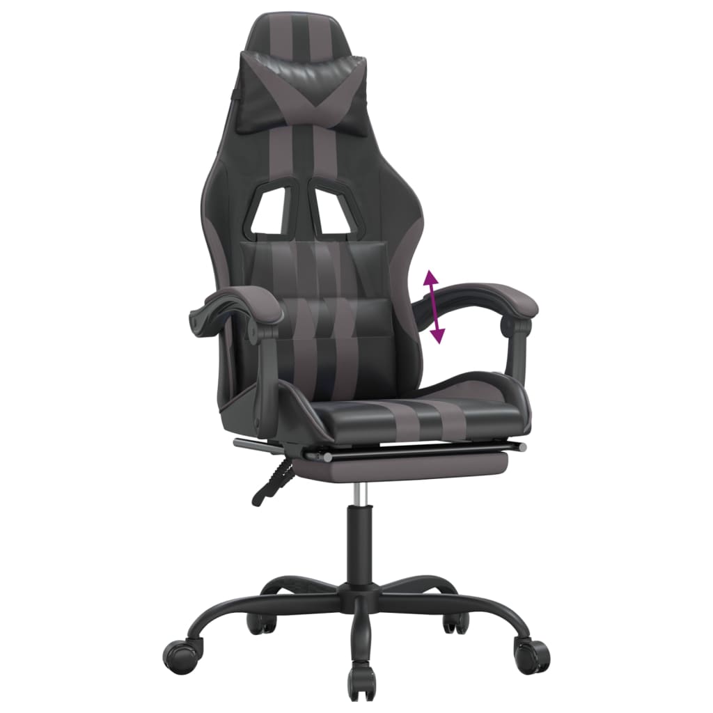 Gamestoel met voetensteun kunstleer zwart en grijs is nu te koop bij PeponiXL, paradijselijk wonen!