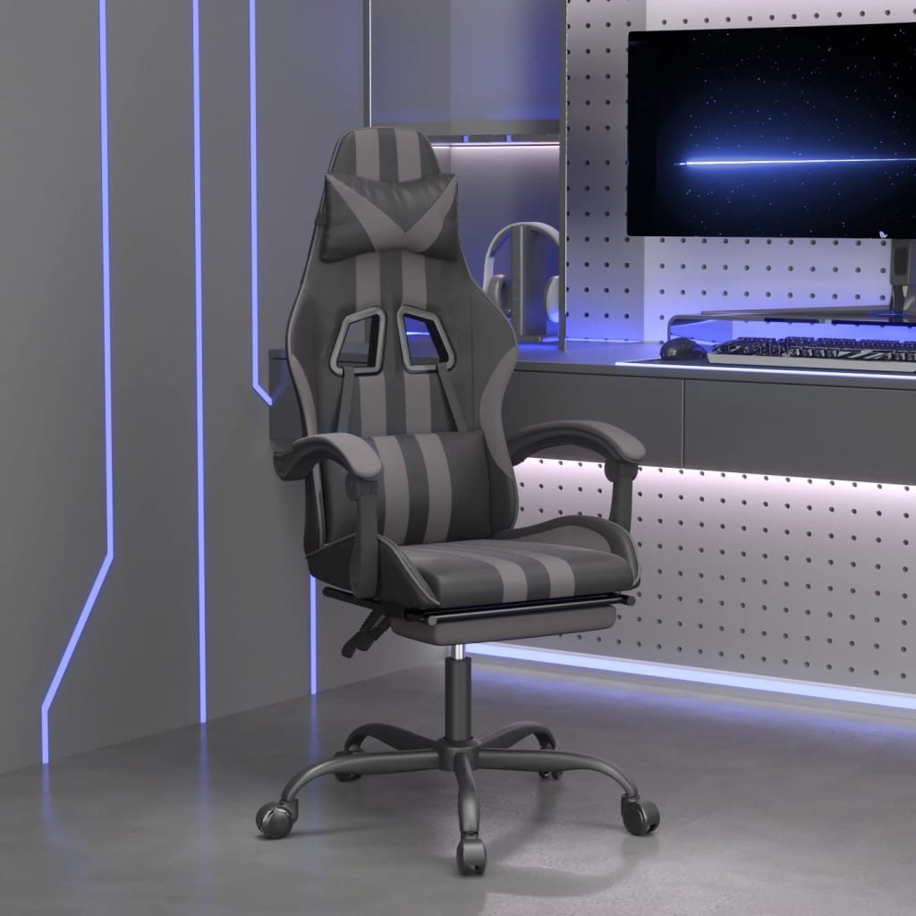 Gamestoel met voetensteun kunstleer zwart en grijs is nu te koop bij PeponiXL, paradijselijk wonen!