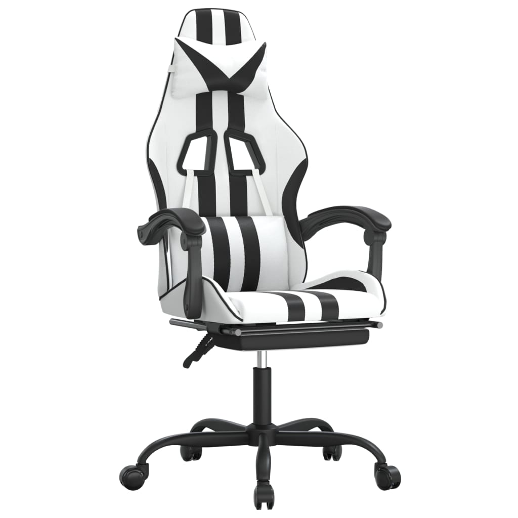 Gamestoel met voetensteun kunstleer wit en zwart is nu te koop bij PeponiXL, paradijselijk wonen!