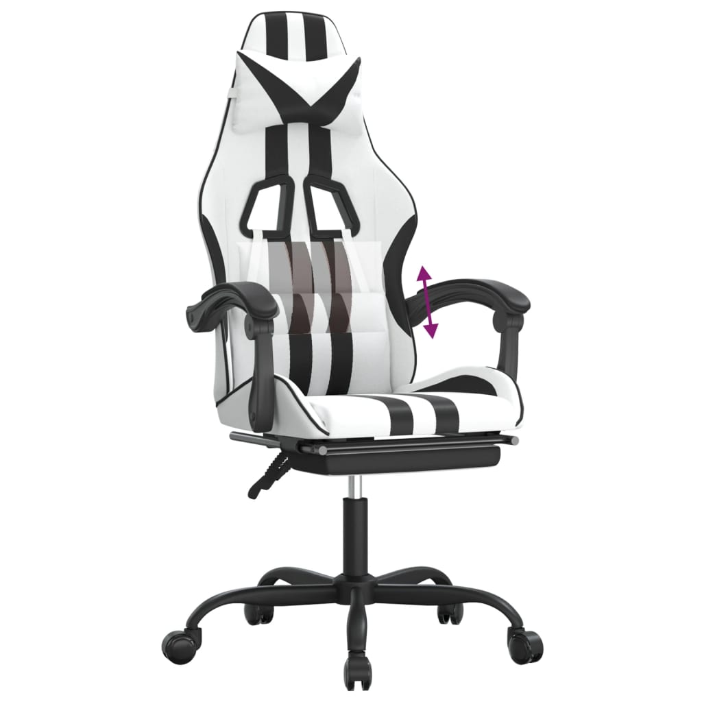 Gamestoel met voetensteun kunstleer wit en zwart is nu te koop bij PeponiXL, paradijselijk wonen!