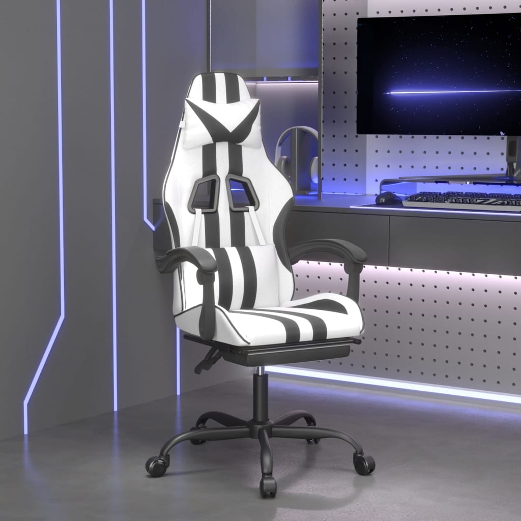 Gamestoel met voetensteun kunstleer wit en zwart is nu te koop bij PeponiXL, paradijselijk wonen!