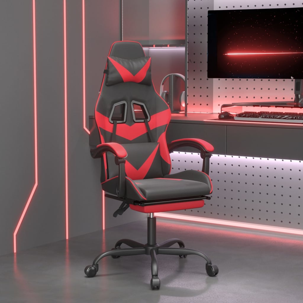 Gamestoel met voetensteun kunstleer zwart en rood is nu te koop bij PeponiXL, paradijselijk wonen!