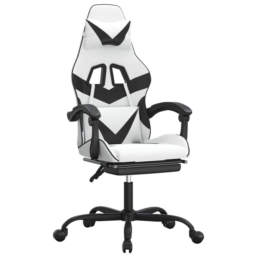 Gamestoel met voetensteun kunstleer wit en zwart is nu te koop bij PeponiXL, paradijselijk wonen!