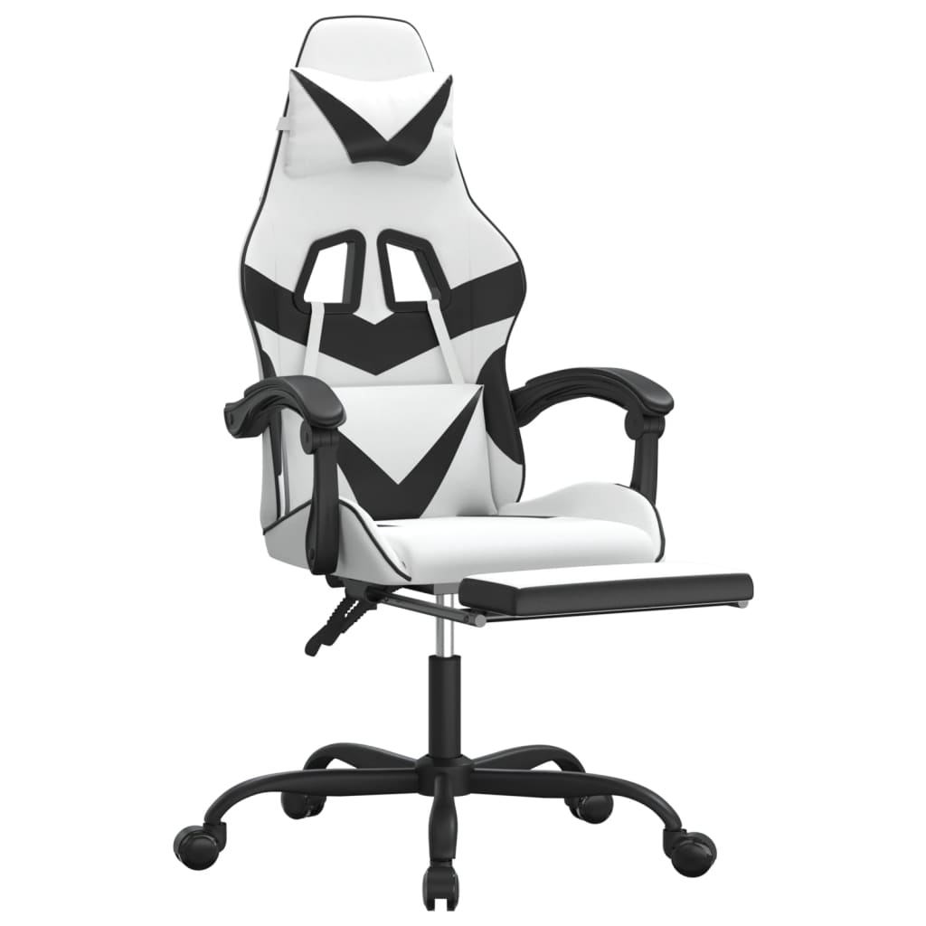 Gamestoel met voetensteun kunstleer wit en zwart is nu te koop bij PeponiXL, paradijselijk wonen!