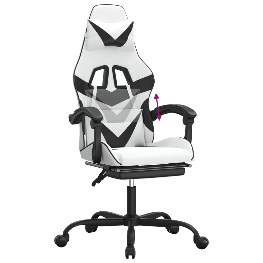 Gamestoel met voetensteun kunstleer wit en zwart is nu te koop bij PeponiXL, paradijselijk wonen!