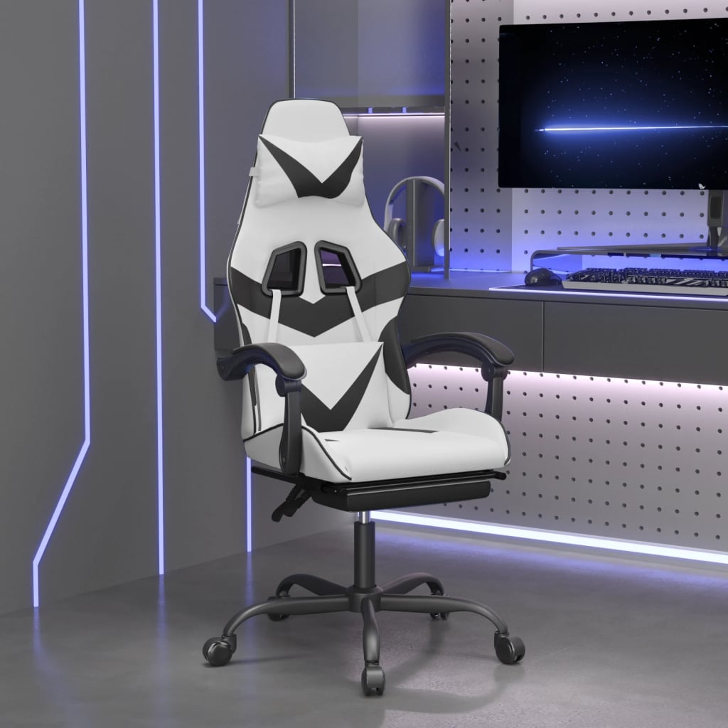 Gamestoel met voetensteun kunstleer wit en zwart is nu te koop bij PeponiXL, paradijselijk wonen!