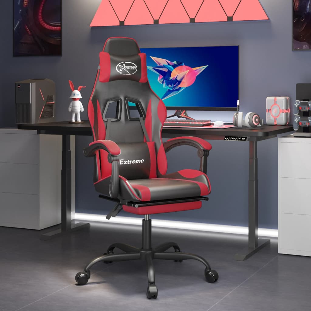 Gamestoel met voetensteun kunstleer zwart en rood is nu te koop bij PeponiXL, paradijselijk wonen!