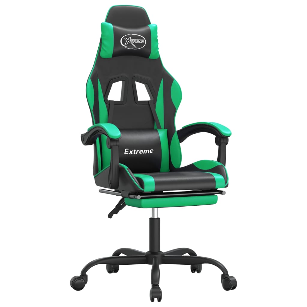 Gamestoel met voetensteun kunstleer zwart en groen is nu te koop bij PeponiXL, paradijselijk wonen!