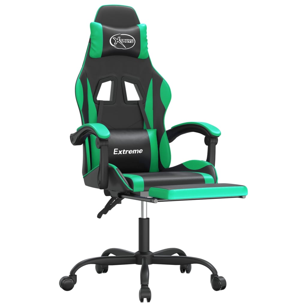 Gamestoel met voetensteun kunstleer zwart en groen is nu te koop bij PeponiXL, paradijselijk wonen!