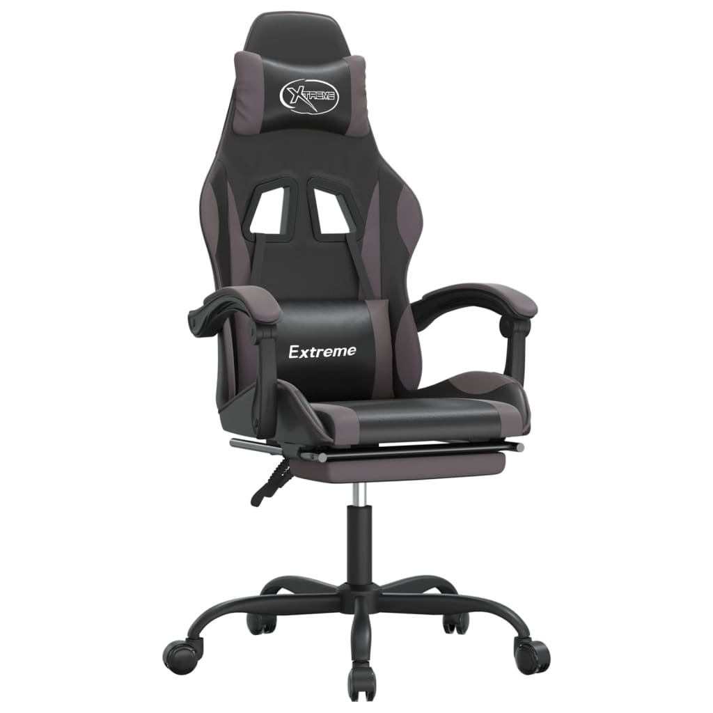 Gamestoel met voetensteun kunstleer zwart en grijs is nu te koop bij PeponiXL, paradijselijk wonen!