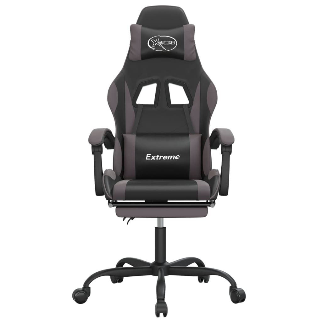 Gamestoel met voetensteun kunstleer zwart en grijs is nu te koop bij PeponiXL, paradijselijk wonen!