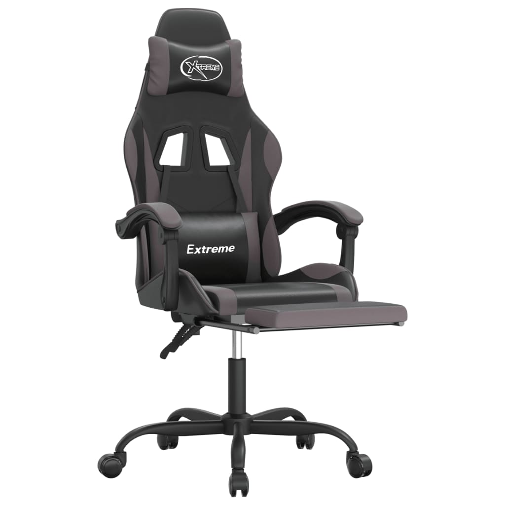Gamestoel met voetensteun kunstleer zwart en grijs is nu te koop bij PeponiXL, paradijselijk wonen!
