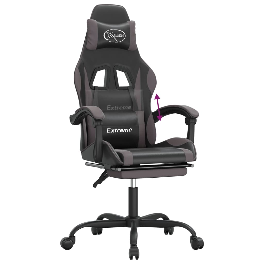 Gamestoel met voetensteun kunstleer zwart en grijs is nu te koop bij PeponiXL, paradijselijk wonen!