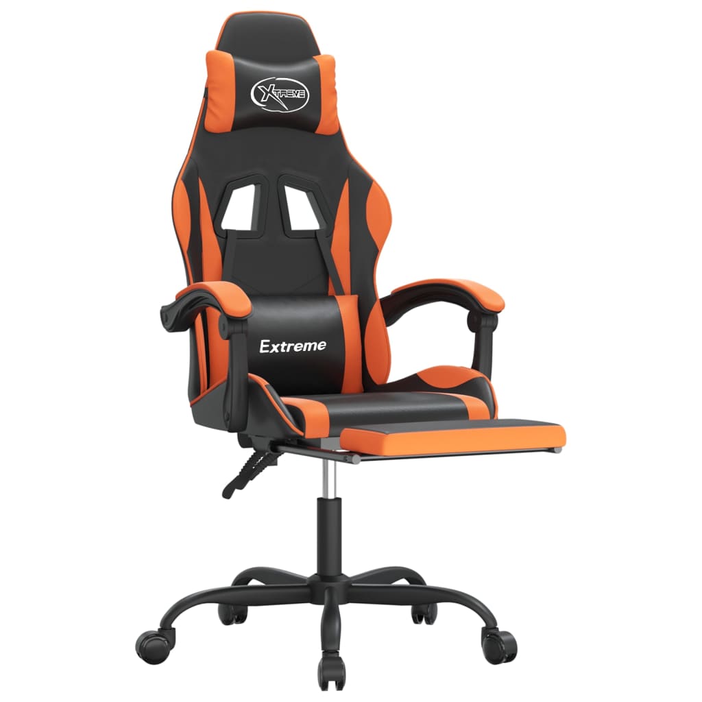 Gamestoel met voetensteun kunstleer zwart en oranje is nu te koop bij PeponiXL, paradijselijk wonen!