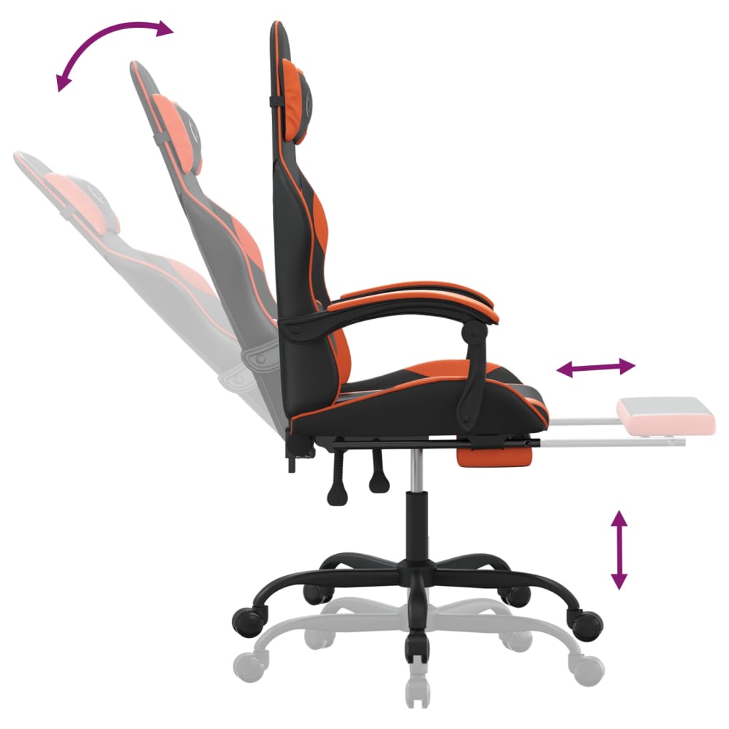 Gamestoel met voetensteun kunstleer zwart en oranje is nu te koop bij PeponiXL, paradijselijk wonen!