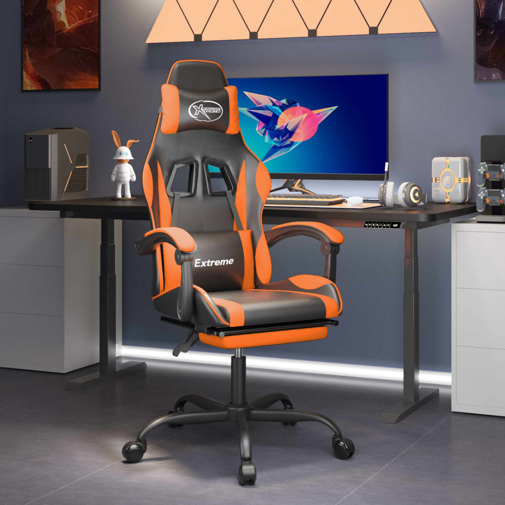 Gamestoel met voetensteun kunstleer zwart en oranje is nu te koop bij PeponiXL, paradijselijk wonen!