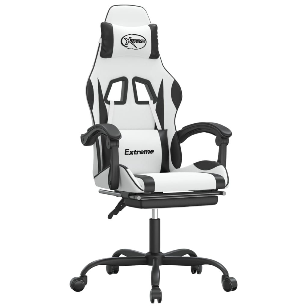 Gamestoel met voetensteun kunstleer wit en zwart is nu te koop bij PeponiXL, paradijselijk wonen!