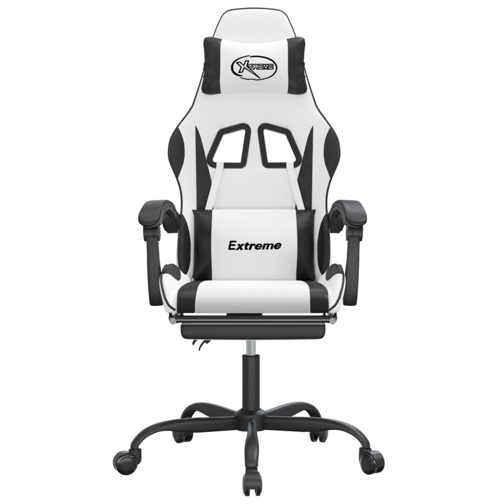 Gamestoel met voetensteun kunstleer wit en zwart is nu te koop bij PeponiXL, paradijselijk wonen!