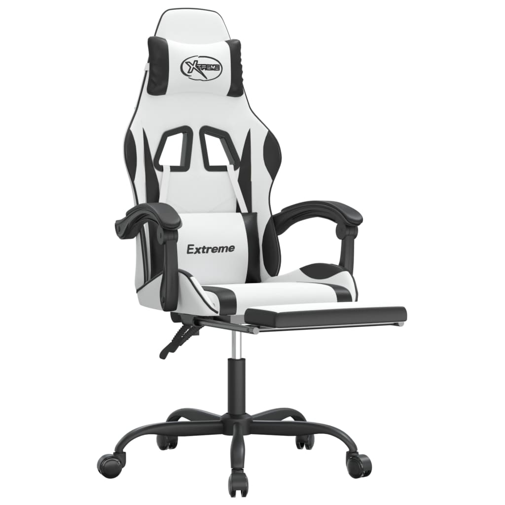 Gamestoel met voetensteun kunstleer wit en zwart is nu te koop bij PeponiXL, paradijselijk wonen!
