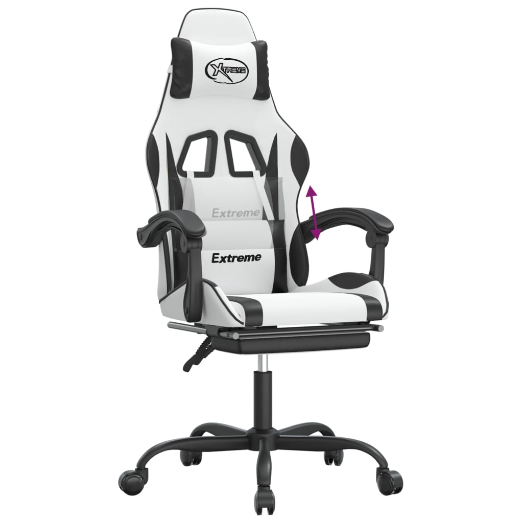 Gamestoel met voetensteun kunstleer wit en zwart is nu te koop bij PeponiXL, paradijselijk wonen!