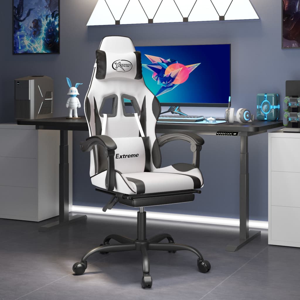 Gamestoel met voetensteun kunstleer wit en zwart is nu te koop bij PeponiXL, paradijselijk wonen!