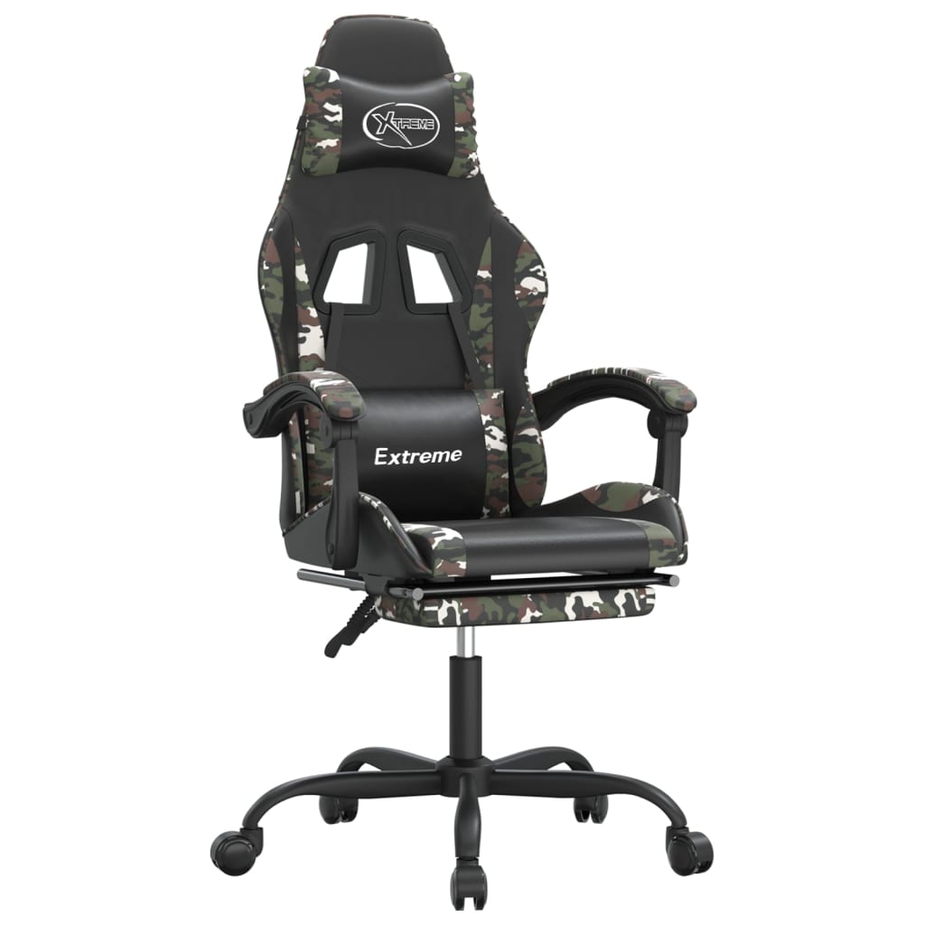 Gamestoel met voetensteun kunstleer zwart en camouflage is nu te koop bij PeponiXL, paradijselijk wonen!