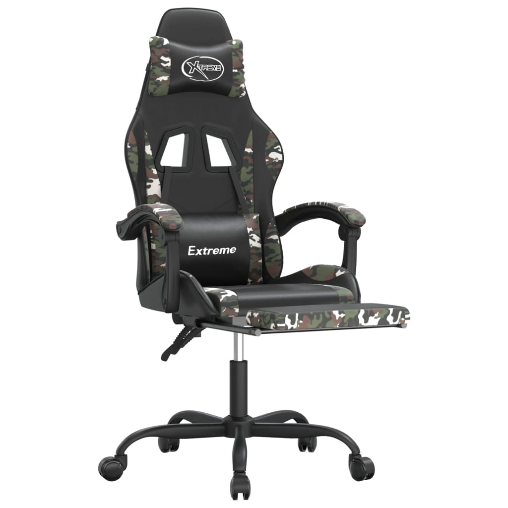 Gamestoel met voetensteun kunstleer zwart en camouflage is nu te koop bij PeponiXL, paradijselijk wonen!