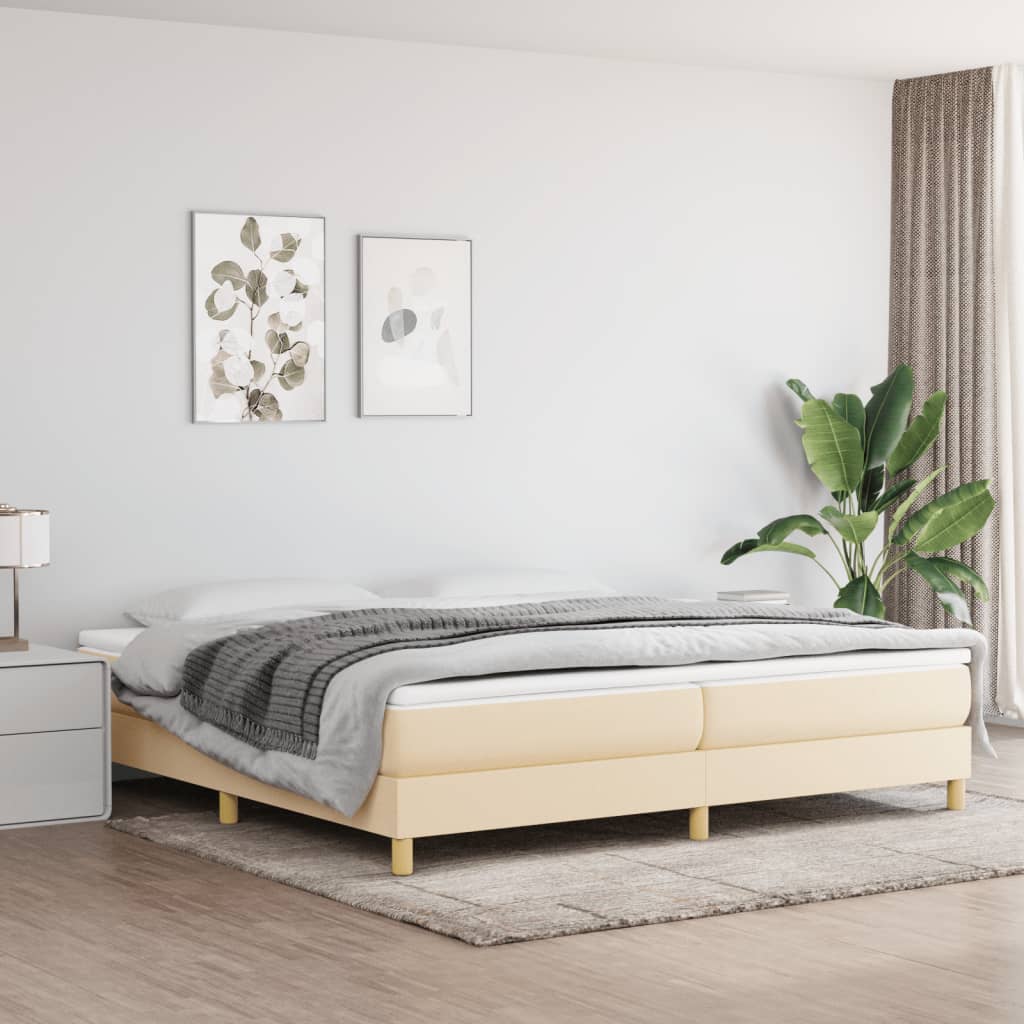 Boxspring bed stof crèmekleurig 200x200 cm is nu te koop bij PeponiXL, paradijselijk wonen!