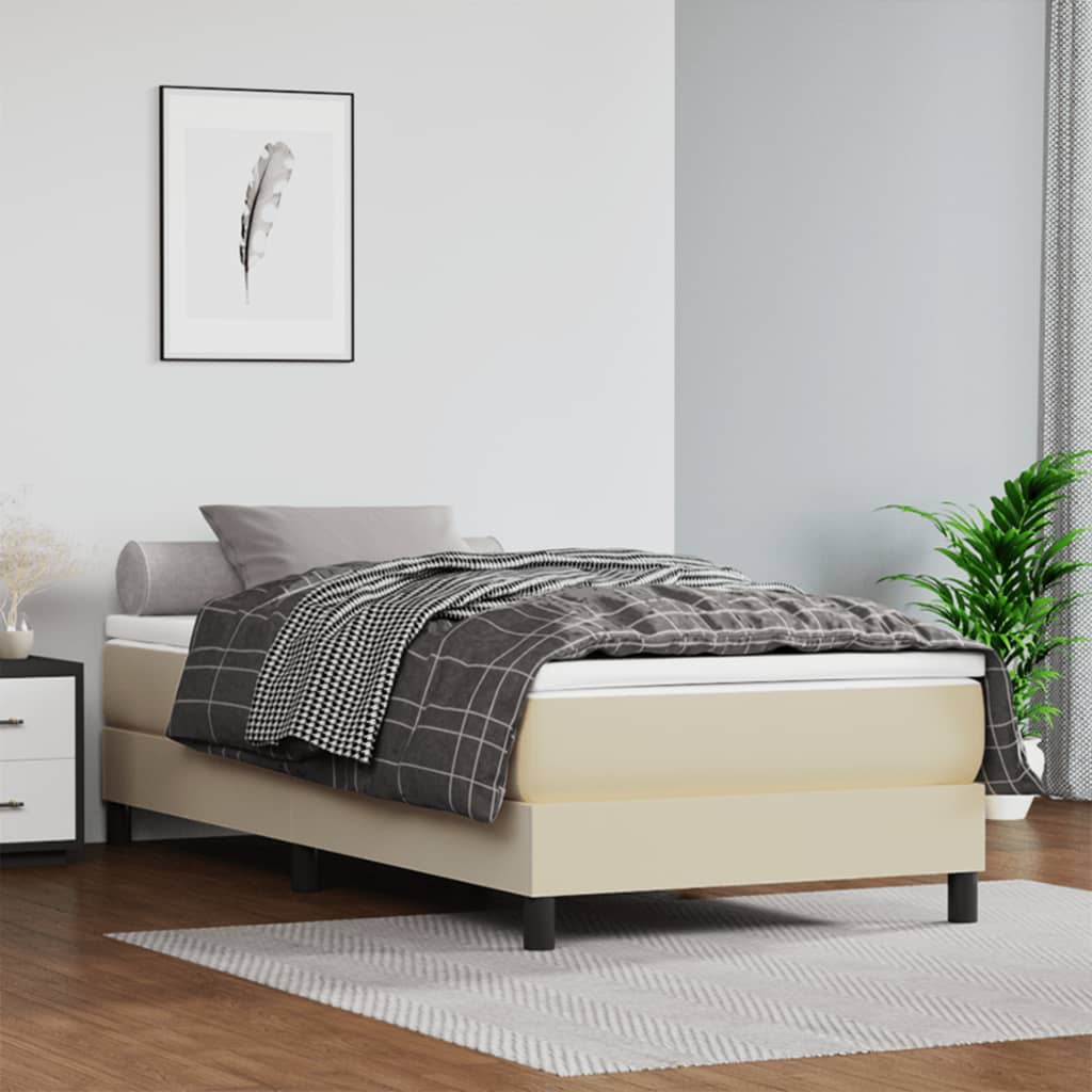 Boxspring bed kunstleer crèmekleurig 80x200 cm is nu te koop bij PeponiXL, paradijselijk wonen!