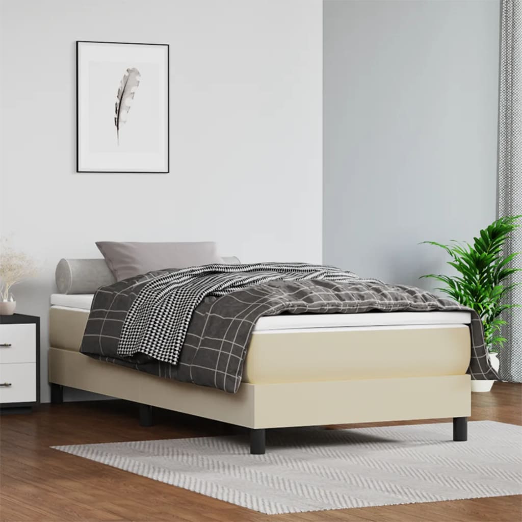 Boxspring bed kunstleer crèmekleurig 90x200 cm is nu te koop bij PeponiXL, paradijselijk wonen!