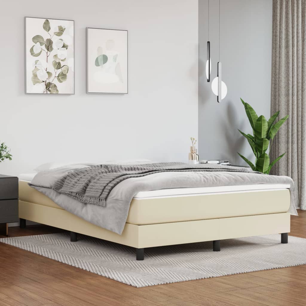Boxspring bed kunstleer crèmekleurig 140x190 cm is nu te koop bij PeponiXL, paradijselijk wonen!