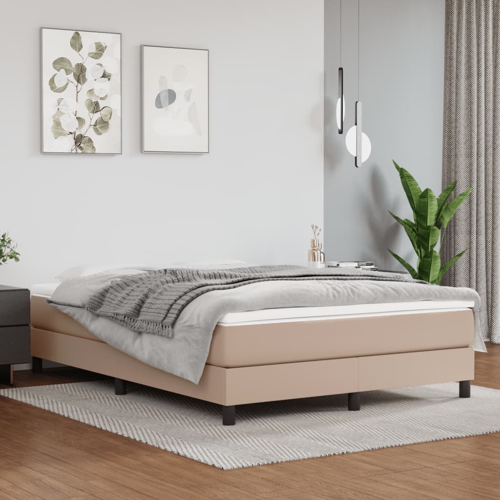 Boxspring bed kunstleer cappuccinokleurig 140x200 cm is nu te koop bij PeponiXL, paradijselijk wonen!