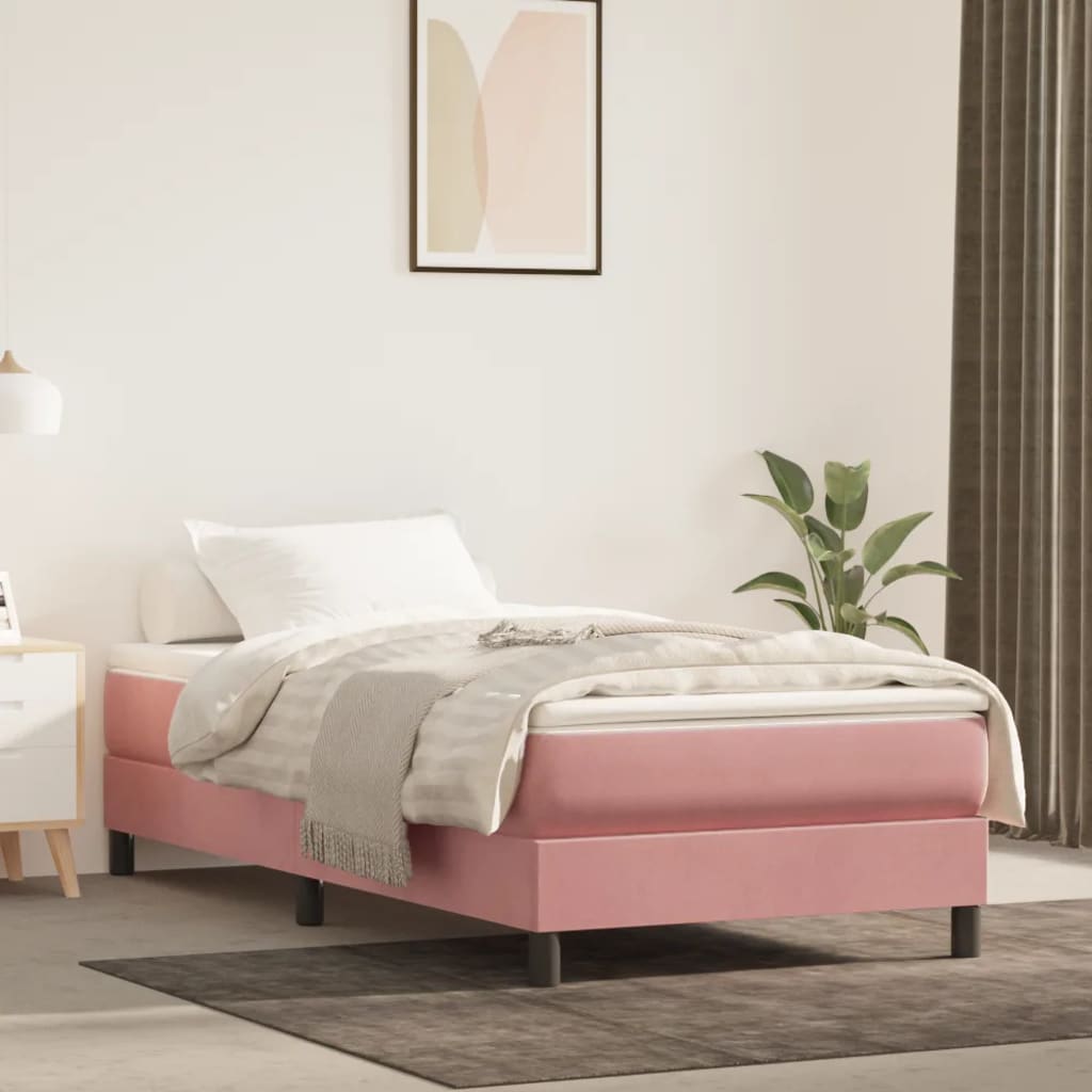 Boxspring bed fluweel roze 100x200 cm is nu te koop bij PeponiXL, paradijselijk wonen!