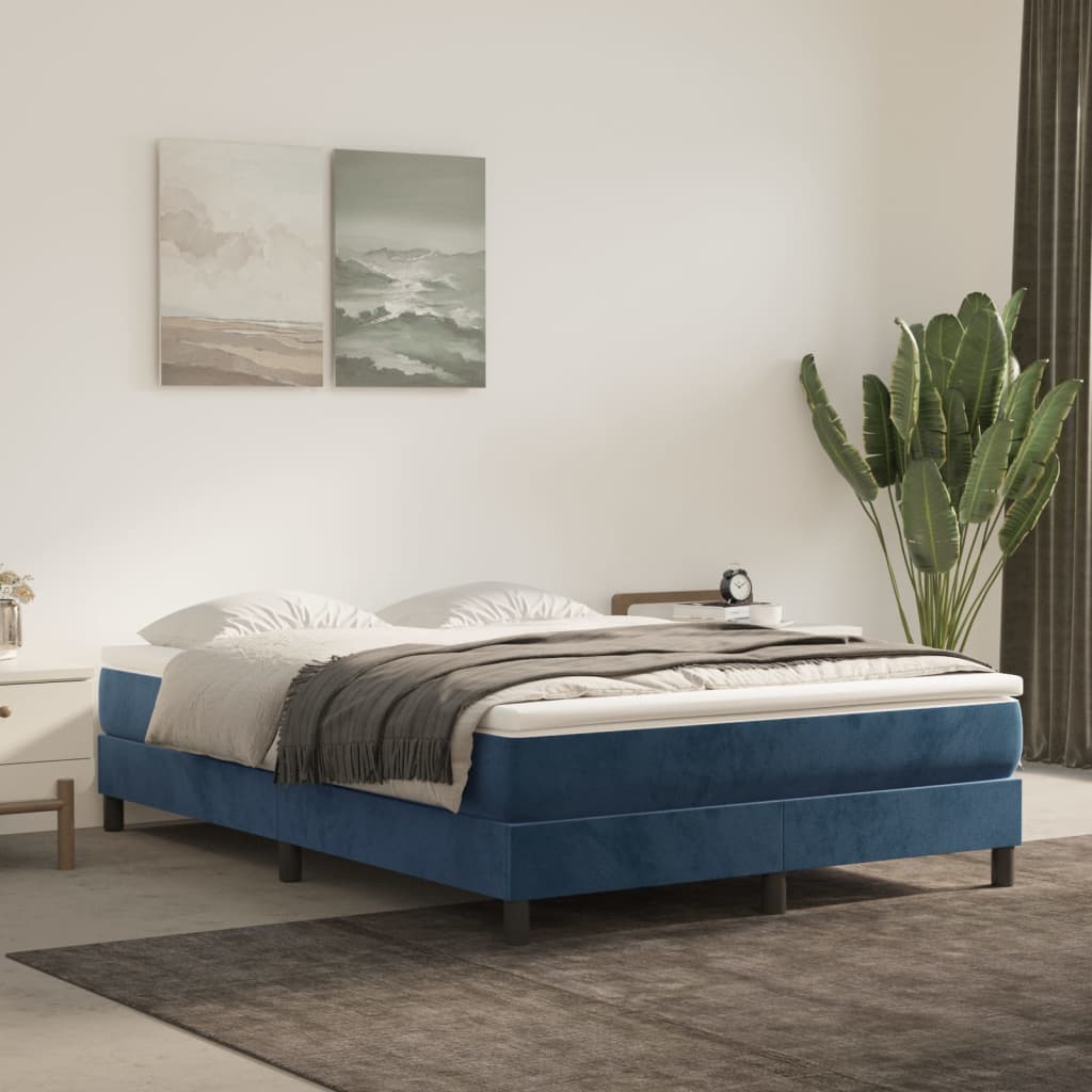 Boxspring bed 140x190 cm fluweel donkerblauw is nu te koop bij PeponiXL, paradijselijk wonen!