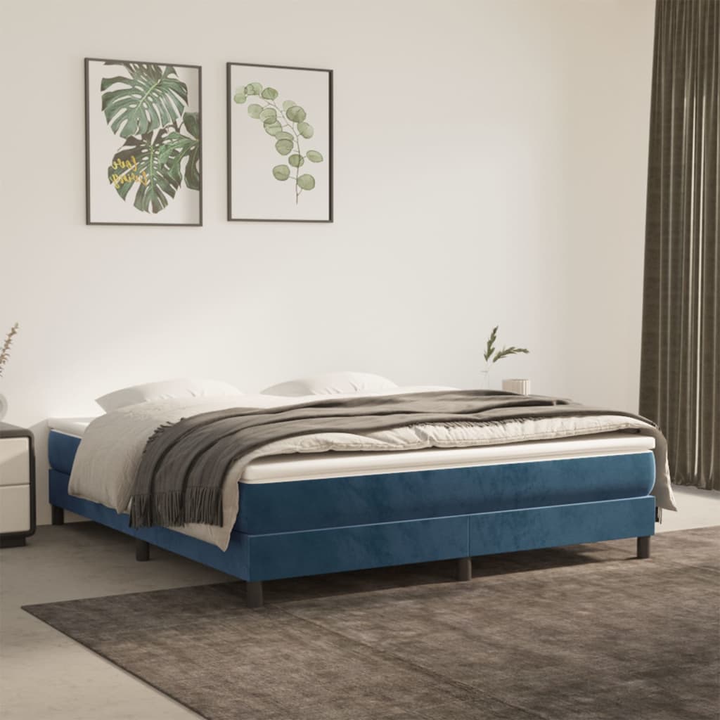 Boxspring bed 160x200 cm fluweel donkerblauw is nu te koop bij PeponiXL, paradijselijk wonen!
