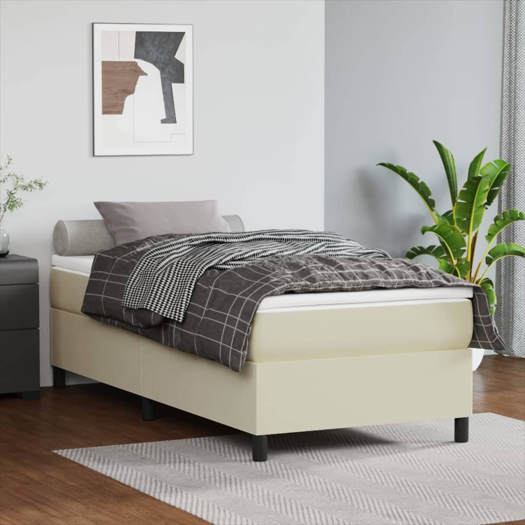 Boxspring bed kunstleer crèmekleurig 90x190 cm is nu te koop bij PeponiXL, paradijselijk wonen!