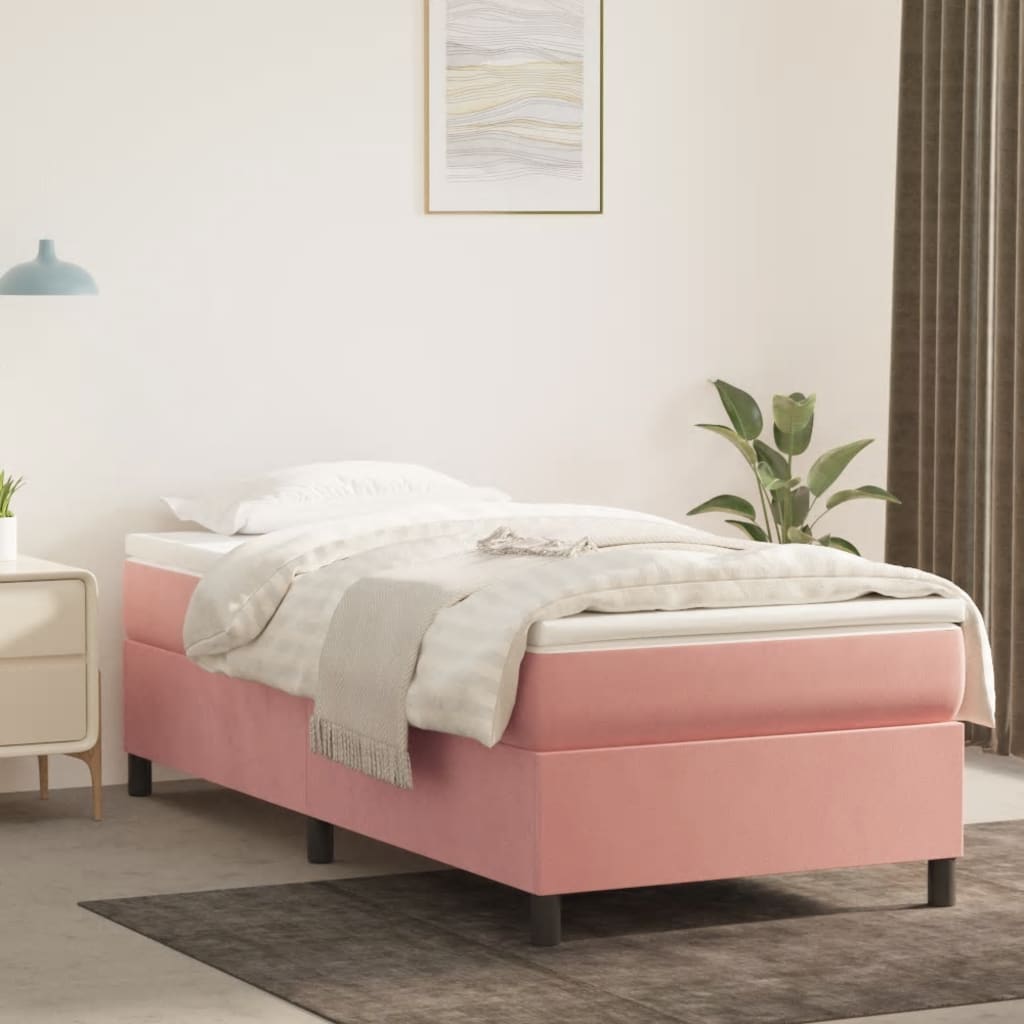 Boxspring bed fluweel roze 90x190 cm is nu te koop bij PeponiXL, paradijselijk wonen!