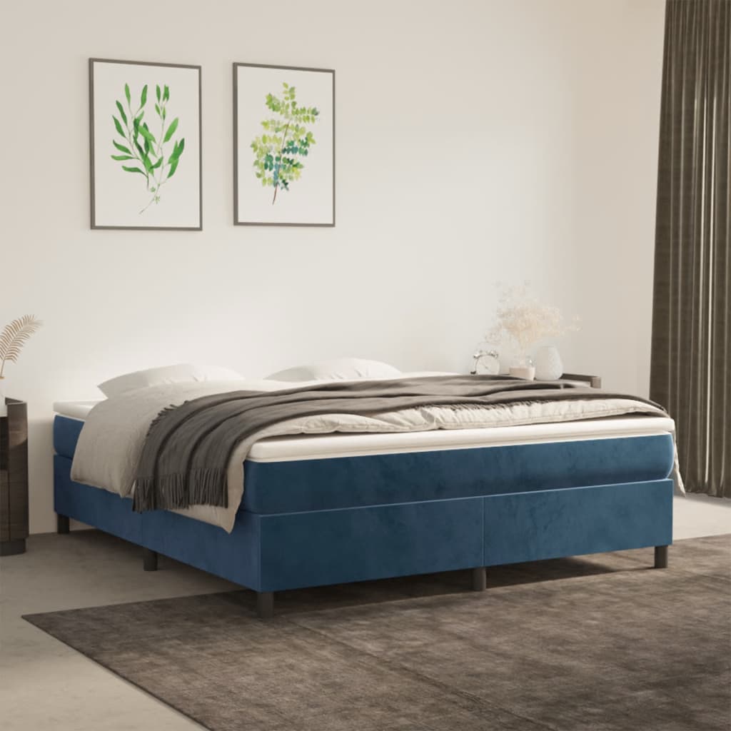 Boxspring bed 160x200 cm fluweel donkerblauw is nu te koop bij PeponiXL, paradijselijk wonen!