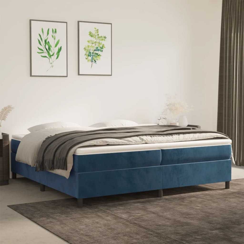 Boxspring bed 200x200 cm fluweel donkerblauw is nu te koop bij PeponiXL, paradijselijk wonen!
