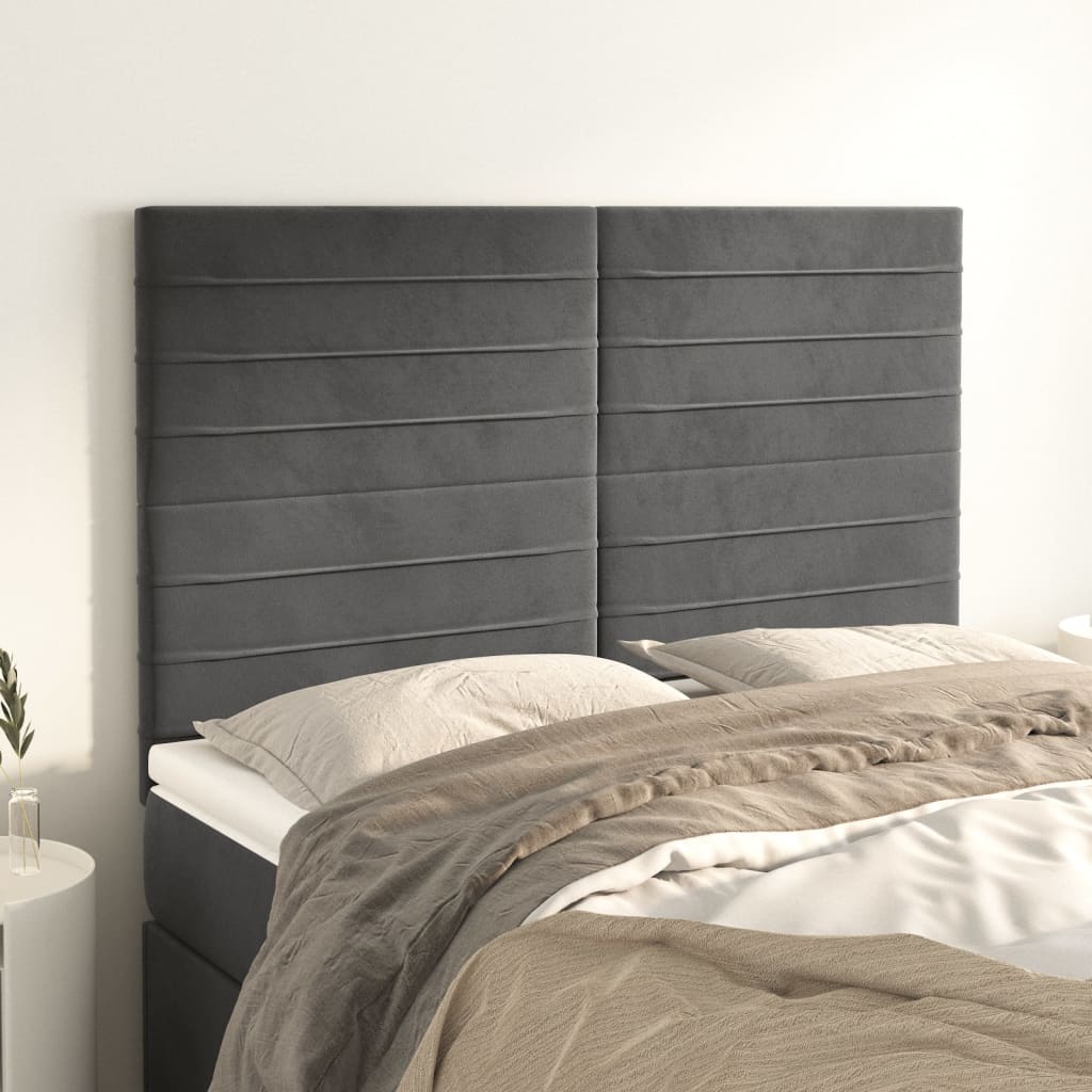 Hoofdbord donkergrijs 144x5x118/128 cm Fluweel is nu te koop bij PeponiXL, paradijselijk wonen!