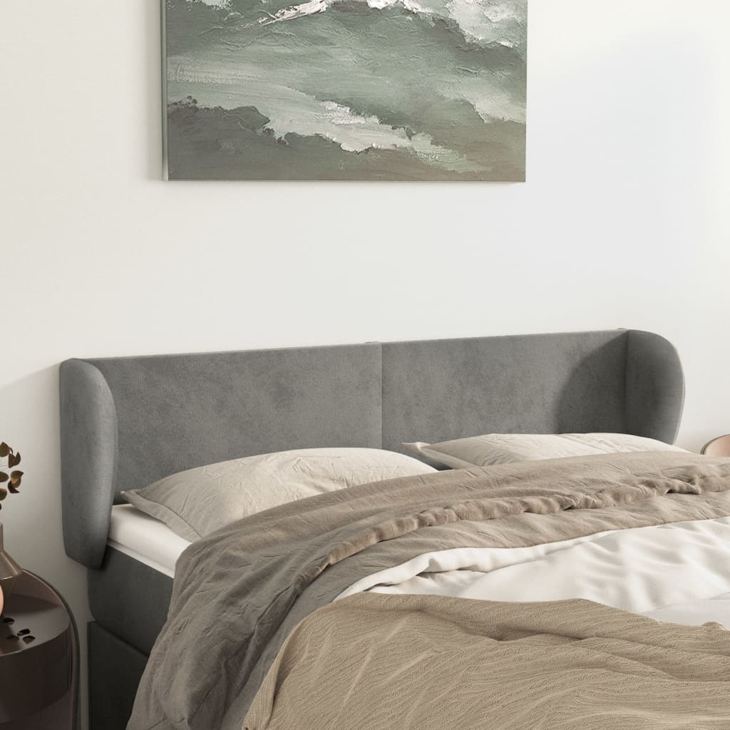 Hoofdbord met randen 147x23x78/88 cm fluweel lichtgrijs is nu te koop bij PeponiXL, paradijselijk wonen!