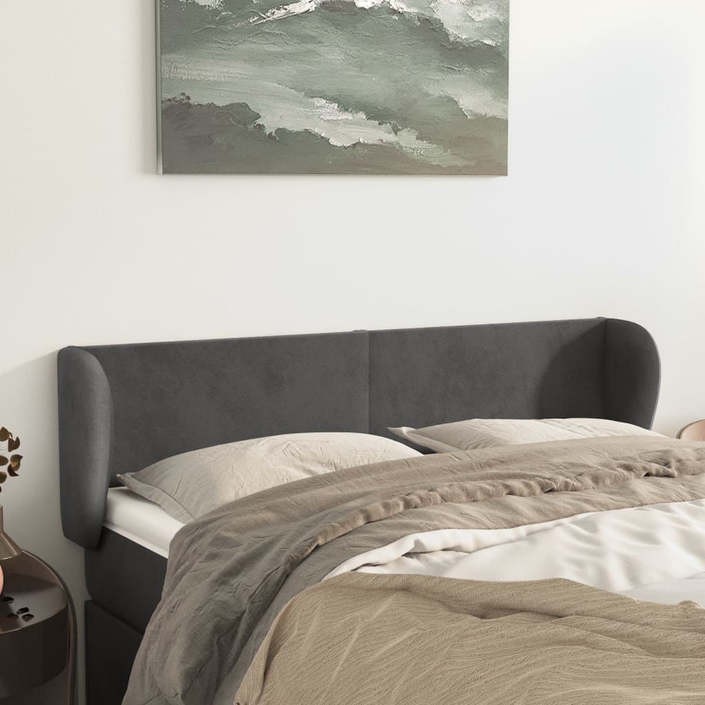 Hoofdbord met randen 147x23x78/88 cm fluweel donkergrijs is nu te koop bij PeponiXL, paradijselijk wonen!